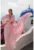 Rochie maxi evazata cu slit pe picior si maneci ample – Roz