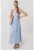 Rochie maxi evazata din amestec de in cu bretele inguste ajustabile