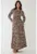 Rochie maxi –  guler rotund – imprimeu – maro
