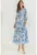 Rochie maxi – imprimeu floral – decolteu in V – albastru – poliester
