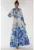 Rochie maxi  maneca lunga – imprimeu floral – albastru – textil