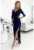 Rochie maxi stralucitoare cu decolteu petrecut –  XS – Albastru marin