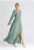 Rochie maxi verde maslinie – talie elastica – decolteu in V – crapatura – poliester 95% elastan 5% –