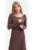 Rochie midi – B308 maro tricot casual – decolteu rotund – fara maneci lungi – usor evazata in partea de jos – fara