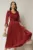 Rochie midi Scarlet bordo din voal peliculizat cu maneci ample si deolteu V