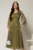Rochie midi Scarlet verde oliv din voal peliculizat cu maneci ample si deolteu V