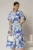 Rochie midi alba cu imprimeu albastru tip camasa din poplin cu cordon in talie