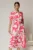 Rochie midi alba cu imprimeu fucsia tip camasa din poplin cu cordon in talie