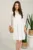 Rochie midi alba din tencel creponat cu croi tip A si nasturi la bust