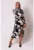 Rochie midi alba si neagra cu talie elastica larga si maneci lungi DA1682