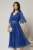 Rochie midi albastra de ocazie din voal cu sclipici si accesoriu talie