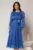 Rochie midi albastra de ocazie din voal peliculizat cu perle pe talie