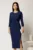 Rochie midi albastra din stofa conica cu pense si accesoriu in talie