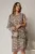 Rochie midi animal print bej din voal cu capa si croi drept