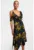 Rochie midi asimetrica cu model floral si decolteu in V