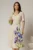 Rochie midi bej clos cu imprimeu indiggo si decolteu in V