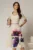 Rochie midi bej clos cu imprimeu magenta si decolteu in V