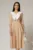 Rochie midi bej cu buline si guler amplu croi clos