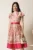 Rochie midi bej din tafta in clos cu imprimeuri fucsia si cordon in talie