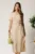 Rochie midi bej din tencel cu croi drept si cordon in talie