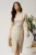 Rochie midi bej din viscoza cu aspect sidefat si curea in talie