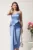 Rochie midi bleu conica din tafta cu funda in talie