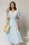Rochie midi bleu cu buline de zi si guler brodat
