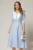 Rochie midi bleu cu buline si guler amplu croi clos