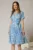 Rochie midi bleu cu imprimeu cu aspect petrecut si cordon in talie