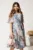 Rochie midi bleu cu roz in degradee din lycra in clini