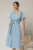 Rochie midi bleu de zi din in tip camasa cu manecile scurte