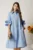 Rochie midi bleu din bumbac tip camasa cu croi A