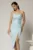 Rochie midi bleu din dantela cu crepeu si detaliu amplu in talie