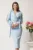 Rochie midi bleu din neopren cu franjuri din strasuri la umeri si curea in talie