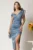 Rochie midi bleu din satin conica cu un umar gol