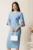 Rochie midi bleu din stofa conica cu perle la maneci si in talie- LaDonna