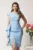 Rochie midi bleu din stofa cu peplum in talie si volan- LaDonna