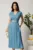 Rochie midi bleu din tencel in clos cu cu pliuri si curea in talie