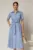 Rochie midi bleu tip camasa din poplin cu cordon in talie