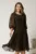 Rochie midi bleumarin cu buline galbene din voal cu croi in clini