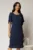 Rochie midi bleumarin de ocazie cu accesoriu floral detasabil si decolteu rotund
