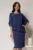 Rochie midi bleumarin de ocazie cu croi drept si perle la decolteu