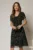 Rochie midi bleumarin din voal cu buline si maneci scurte petrecute