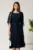 Rochie midi bleumarin din voal in clos cu broderie florala pe talie