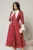 Rochie midi bordo cu buline si guler ascutit