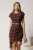 Rochie midi bordo din jerse cu carouri si curea in talie