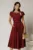 Rochie midi bordo din rayon cu lantisor cu esarfa la decolteu