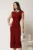 Rochie midi bordo din stofa conica cu guler si aplicatie