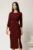 Rochie midi bordo din stofa conica cu pense si accesoriu in talie