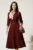 Rochie midi bordo din stofa cu cordon in talie